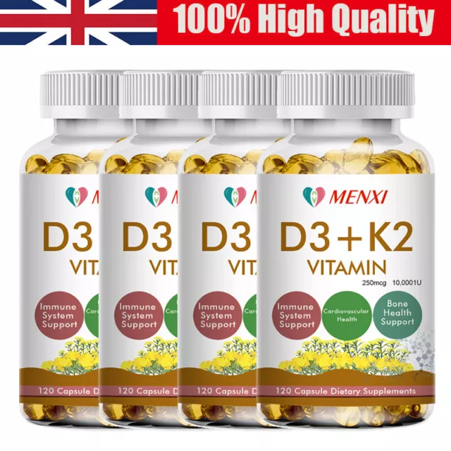 Vitamin K2 (MK7) with D3 10000 IU Capsules For Immune Bone Health 1/2/4Bottles