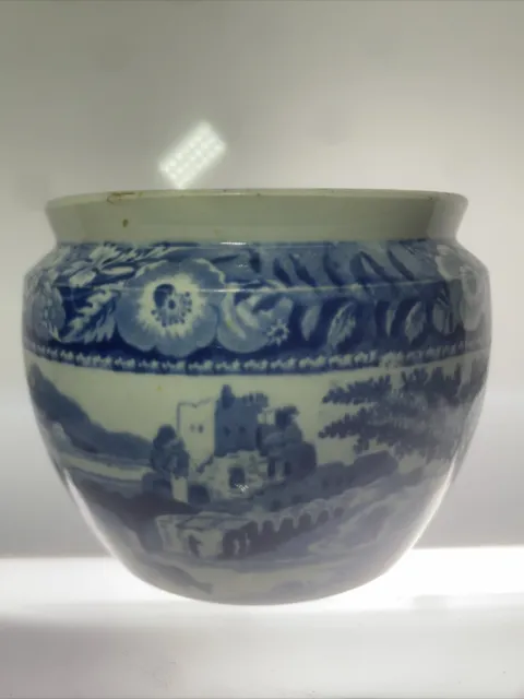 Antique Blue And White Transfer Ware Robert Hamilton Ruined Castle 1811-1826 Jar