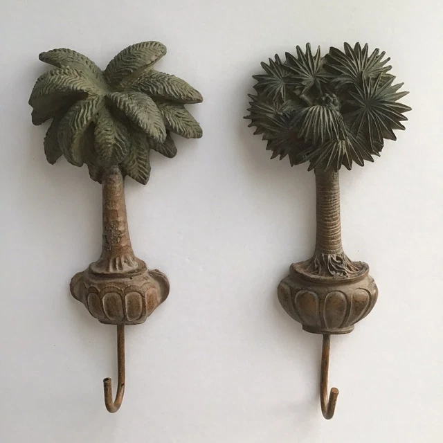 NEW Vintage Potted Palm Tree Wall Hanging Hooks Large 7.5” SET OF 2 Wall Mount 3