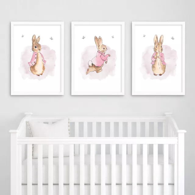 Peter Rabbit Pink Girls Nursery Prints Childrens Bedroom Wall Art Pictures Decor