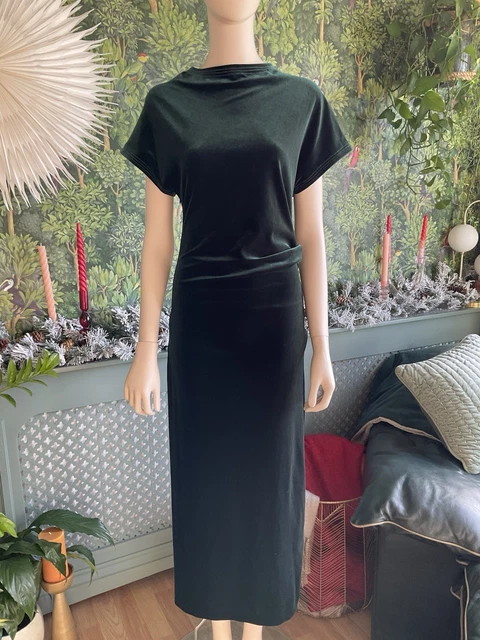 Zara Green Velvet Midi Dress Zara Dark Green Velvet High Neck Midi Dress,  Depop