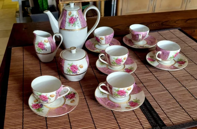 Royal China Pink Cabbage Rose Tea Pot Cup Saucer 17 Pc Set Sugar Bowl Creamer!