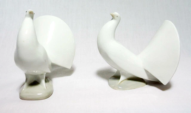 Lladro NAO 1985 Porcelain White Dove Figurine Pair Set Fan Tail Retro Bird Spain