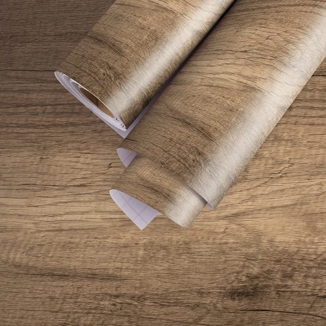 Papel pintado de madera gris marrón de 16"" x 118"" pelado y palo de madera
