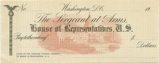 1920s US HOUSE OF REPRESENTATIVES SERGEANT-AT-ARMS CHECK SUPER CAPITOL VIGNETTE