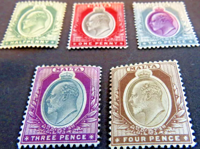 Malta Stamps Edward VII - 1903 - 5 Stamps - SG: 38/39/40/42/43 - Mint VF