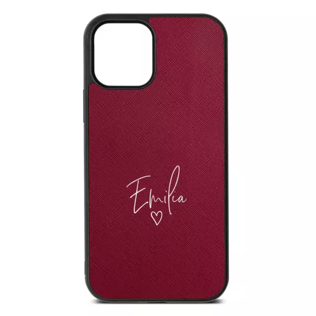 Weißer handschriftlicher Name transparentes Leder Weinrot Saffiano iPhone Hülle für iPh