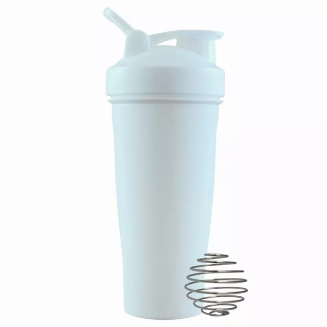 Blender Shaker Bottle 28oz with mixing ball, Protein Bottle, Solid White Bottle