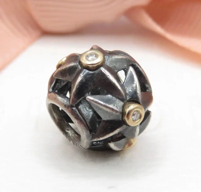PANDORA ⭐️ Stella Oxidized Two-tone Charm 5 Diamonds Silver 925 Gold 14k 790856D PANDORA ⭐️ Stella Oxidized Two-tone Charm 5 Diamonds Silver 925 Gold 14k 790856D