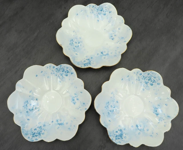 Antico Inglese Foley Cina 5920 Delicato Graziosa Blu Cartigli Piatti Piattini X3