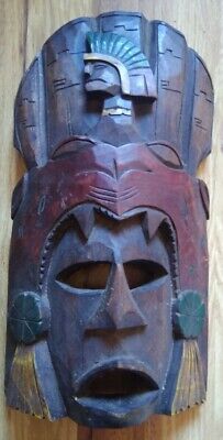 Old 14" Hand Carved and Painted Wooden Mask Unknown Origin