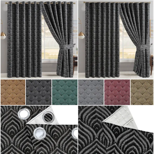 Modern Living Room Curtains Fully Lined Jacquard Pencil Pleat & Ring Top Pair