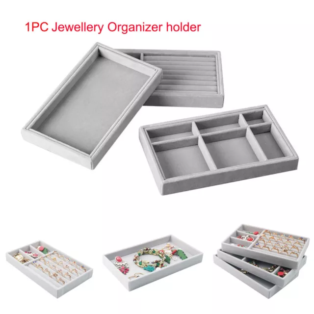 Jewellery Display Tray Velvet Storage Empty Box Showcase Organizer Holder Grey