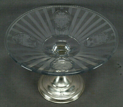 Hawkes ABP American Brilliant Sheraton Engraved Cut Crystal & Sterling Compote