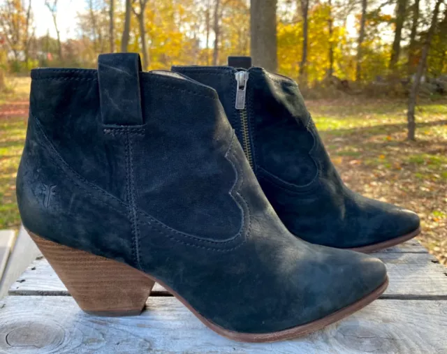 FRYE “Reina” (10) Side Zip Western Cowboy Boot Bootie Black Suede Leather Boots