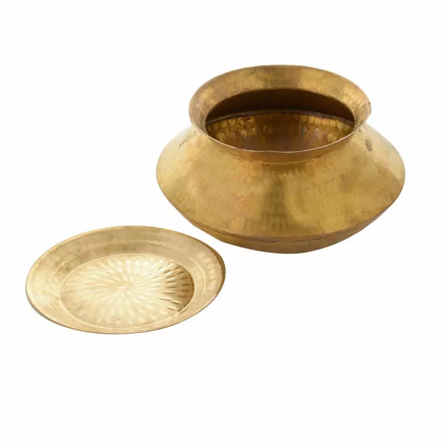 Brass Cooking Handi Tope Pot with Lid Peetal Degchi 2 L For Chicken Biryani Meat