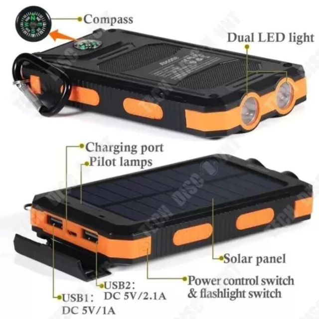 Chargeur Solaire Sans Fil  8000mAh Portable Batterie Externe Etanche  NEUF