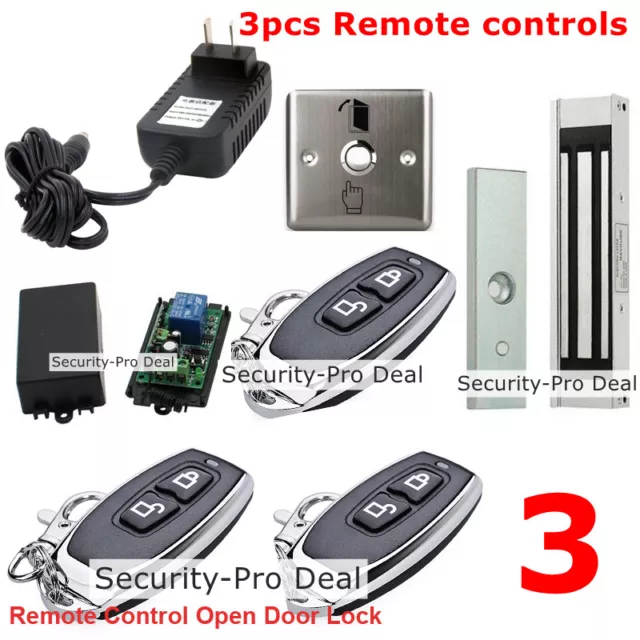 Door Access Control System+Door Entry Magnetic Lock+3 Remote Controls+Metal Exit