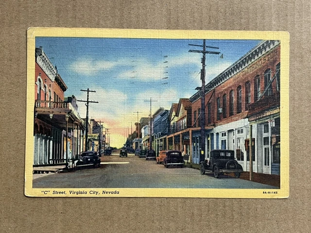 Postcard Virginia City Nevada NV C Street Gold Mining Town Vintage Linen PC