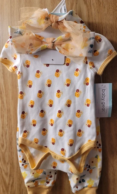 Baby Gear~Infant Girls Floral Bodysuit,2 Headbands & Pant Outfit~Size 0-3 months