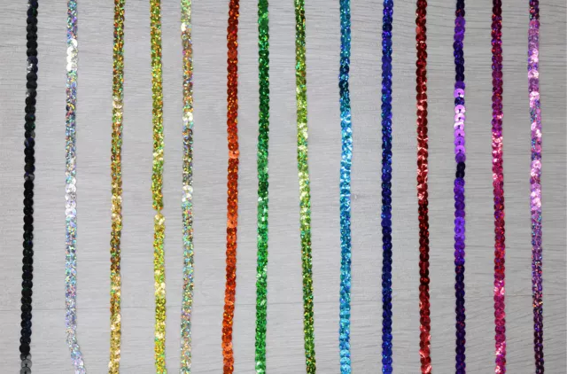 Flat Sequin Holographic Trim 6mm 14 Colours Threaded Sequins