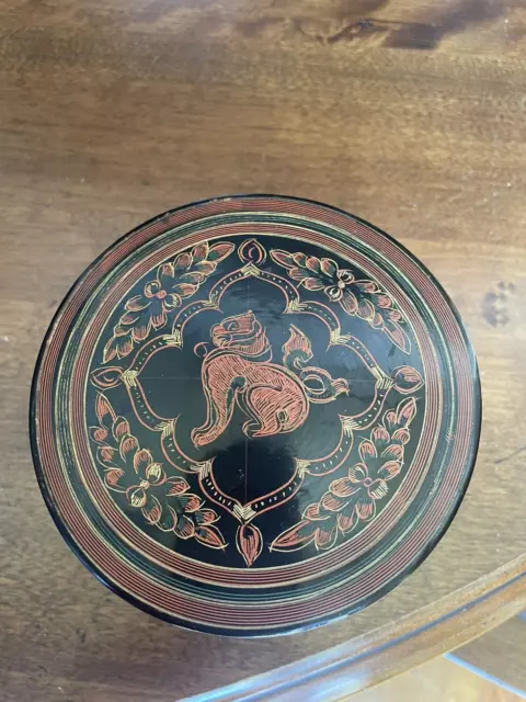 Vintage Betel Asian Burmese Myanmar Tea Nut Box Burma Lacquer Monk Bowl 4 3/4"D 4