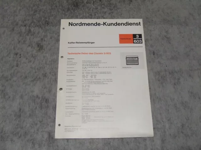Schaltplan Service Manual Kofferradio Radio Nordmende Transita de luxe  3/603