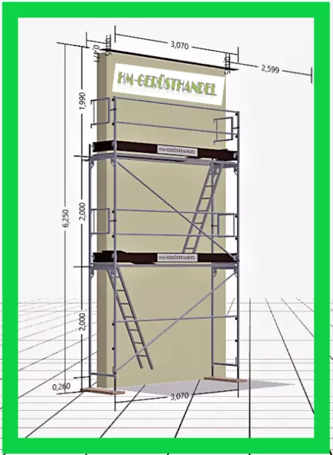 Neu Gerüst  Baugerüst  22qm AF Feldlänge 3,07m Alurahmen mit Bordbrett Neu !!!