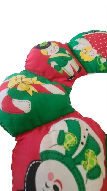 Vintage Handmade Quilted Christmas Door Wreath 13” Holiday Santa Snowman 2