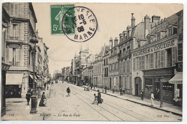 REIMS - Marne - CPA 51 - les rues - rue de Vesle magasin compagnie SINGER