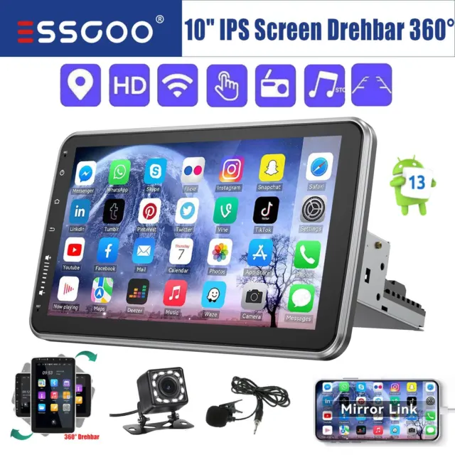 10" Android 13 Autoradio GPS Navi RDS 1 DIN WIFI 360° Drehbar Bildschirm Kamera