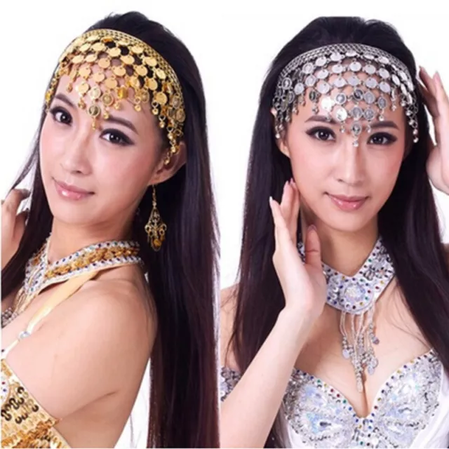 Women Belly Dance Accessories Costume Dancing Coin Sequins Hair Band Headband^ob