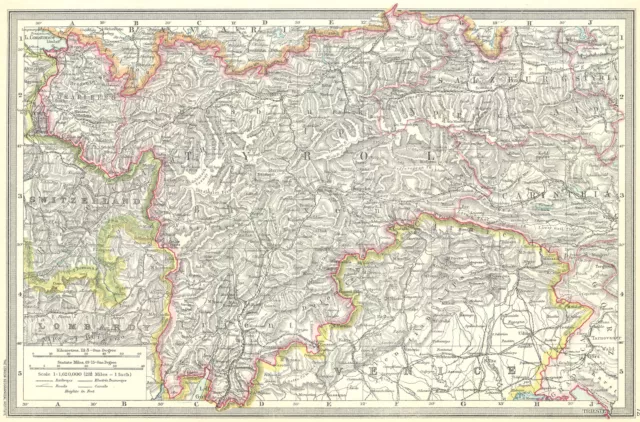 AUSTRIA. The Austrian Tyrol 1907 old antique vintage map plan chart