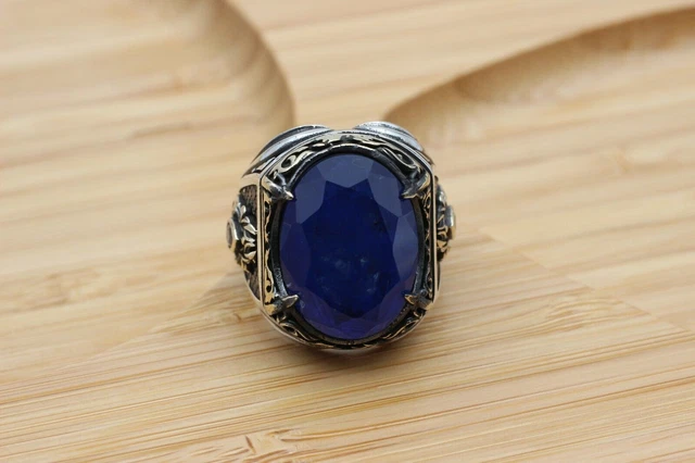 Bague pour homme en saphir faite à la main en argent sterling 925 avec... 2