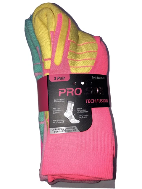 Womens Pro Sox Tech Fusion Anti Slip Cushioned 3 Pairs Sz 9-11 Shock Absorption