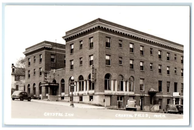 Crystal Inn Tavern Cars Building Crystal Falls Michigan MI RPPC Photo Postcard