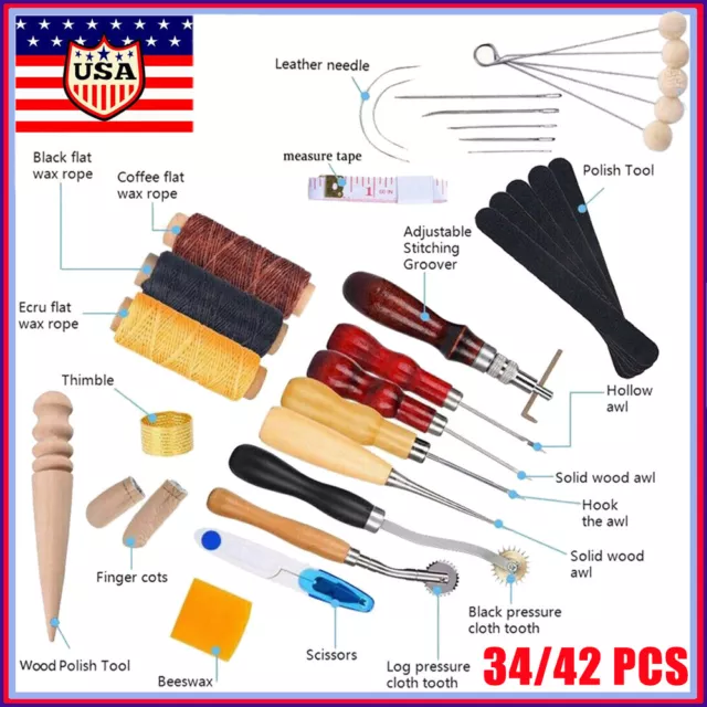 42/34 Leather Craft Tools Kit Stitching Sewing Beveler Punch Working Hand Tools