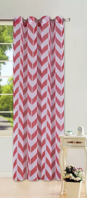 2Pc Chevron 2 Tone Printed Panel Voile Sheer Silver Grommet Window Curtain #C37