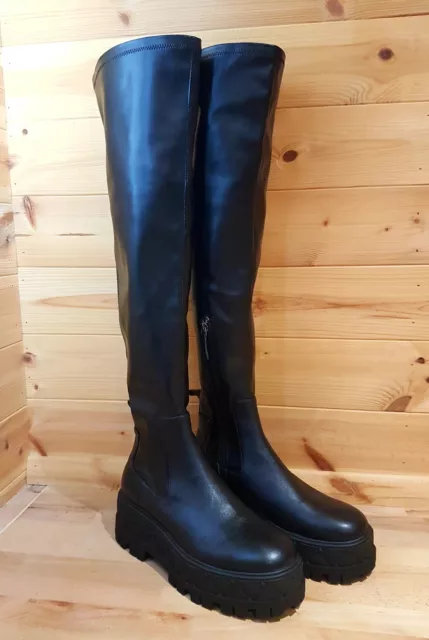 KURT GEIGER LONDON OTK Over The Knee Black Stretch Thigh Boots UK