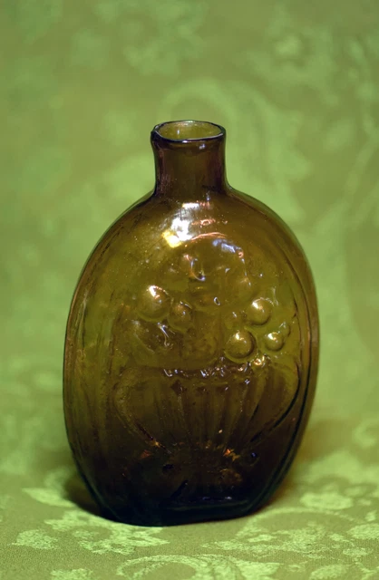 Circa 1800 Hand Blown Cornucopia & Urn Amber Flask 5 1/2" Tall 3 1/2" Wide Nice!