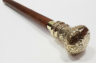 Antique Knob Design Head Handle Solid Victorian Wood Walking Stick Vintage Cane