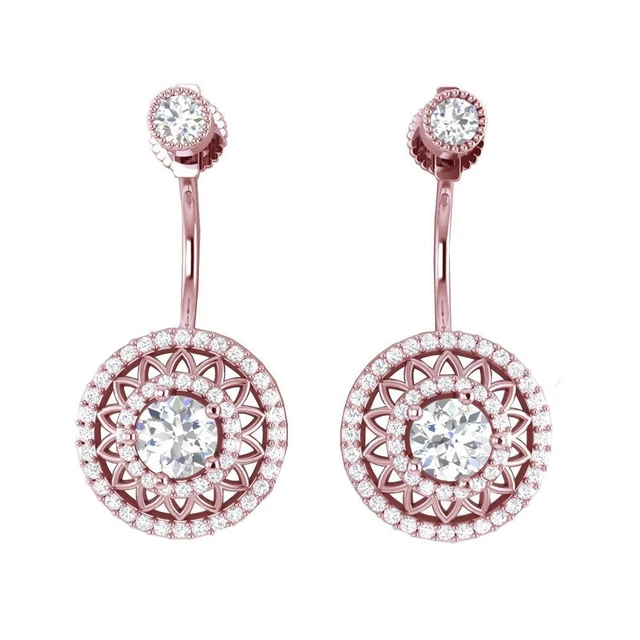 I1 G 3.00 Ct Round Diamond Removable Jackets Dangle Earrings Studs 14K Rose Gold I1 G 3.00 Ct Round Diamond Removable Jackets Dangle Earrings Studs 14K Rose Gold