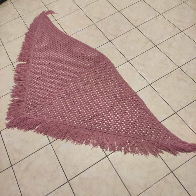 Châle Au Crochet En Laine Acrylique Fait Main - Dimensions 135x215 Cm, Rose, Réversible, Fabriqué En France