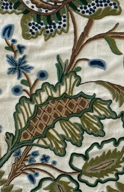 LEE JOFA Crewel Floral India Blue Green Mauve Wool Linen Remnant New