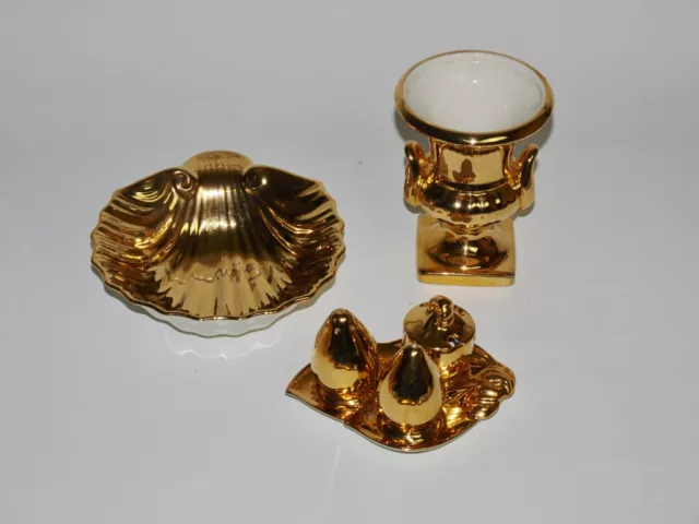 TISCHSET von ROYAL WINTON GRIMWADES ENGLAND GOLD GLASUR Menage Schale Vase