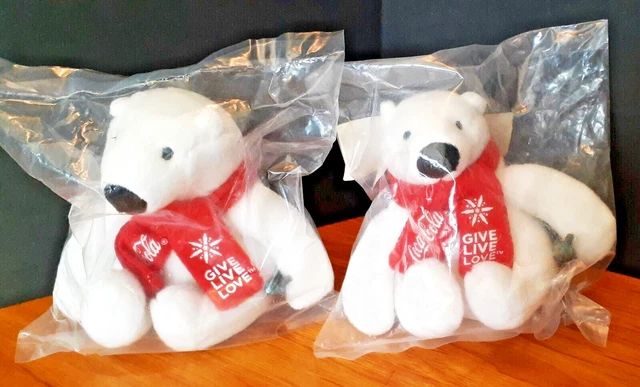 TWO* COCA COLA Polar Bears 4" Give Live Love* Red Scarfs Great Stocking Stuffers