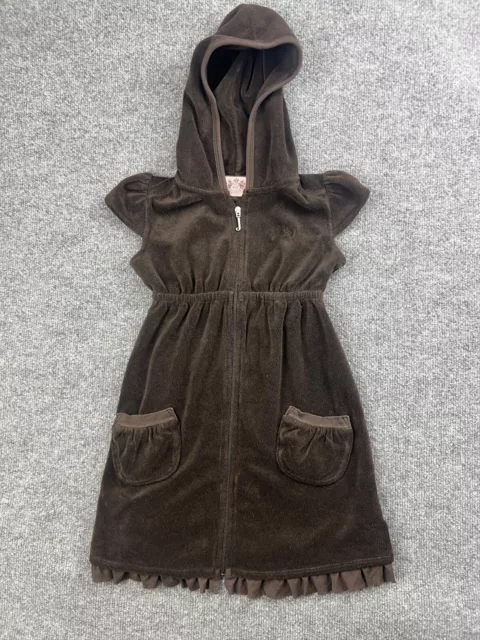 Juicy Couture Dress Women's 7 Brown Terry Swim Cover Hooded Zip Short Sleeve