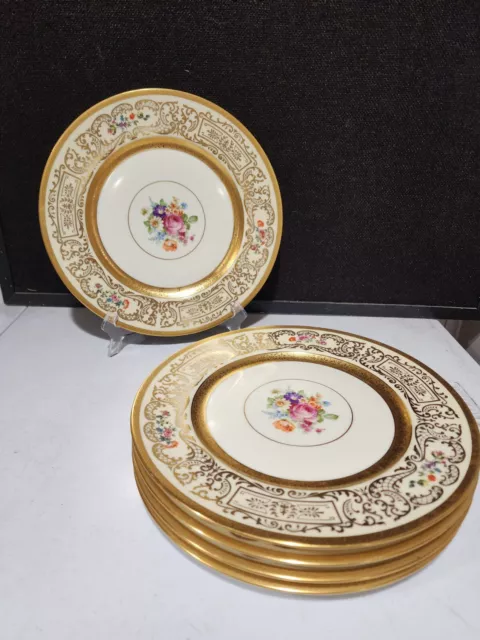 5- Heinrich & Co. Porcelain Gold Encrusted Plates Decorated by Pickard China 11"