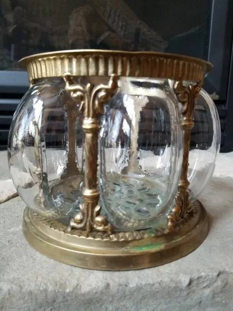 VTG Baroque Solid Brass & Hand Blown Bubble Glass Victorian Candy Storage Jar