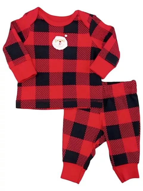 Carters Infant Boys Buffalo Plaid Santa Claus 2 Piece Christmas Outfit Set 3M
